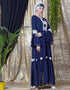 Modern Bell Sleeve flowers around knee party Abaya Navy Blue