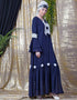 Modern Bell Sleeve flowers around knee party Abaya Navy Blue
