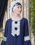 Modern Bell Sleeve flowers around knee party Abaya Navy Blue
