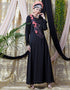 Modest applique flowers Hand work Party Nida Abaya Black