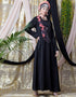 Modest applique flowers Hand work Party Nida Abaya Black