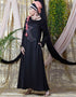 Modest applique flowers Hand work Party Nida Abaya Black