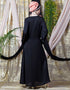 Modest applique flowers Hand work Party Nida Abaya Black