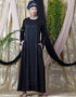 Arabic diamond motif hand embroidered Flare Nida Abaya Black