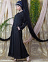 Arabic diamond motif hand embroidered Flare Nida Abaya Black