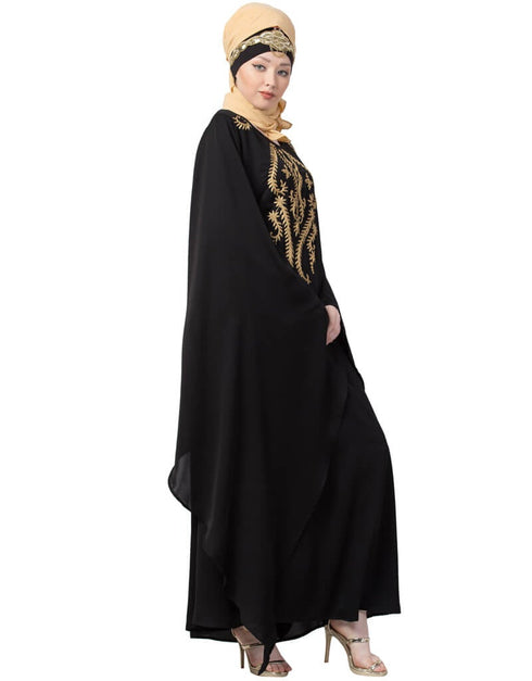 Muslimah Extra Long wings Sleeve embroidered Party abaya Gold