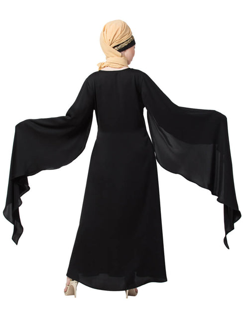 Muslimah Extra Long wings Sleeve embroidered Party abaya Gold