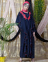 Chic Front Long Frill contrast flowers Party Abaya Navy Blue