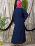 Chic Front Long Frill contrast flowers Party Abaya Navy Blue
