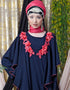 Chic Front Long Frill contrast flowers Party Abaya Navy Blue