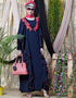 Chic Front Long Frill contrast flowers Party Abaya Navy Blue