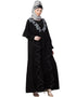 Trendy Front Long Frill contrast flowers Party Abaya Grey