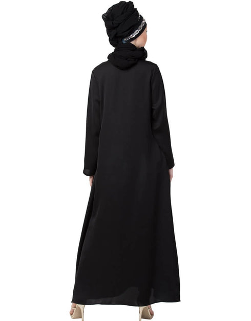 Modern front embroidered Zip at neck Nida Abaya Red