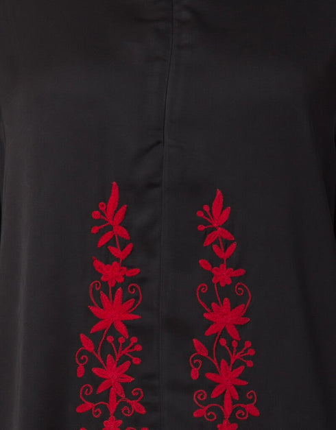 Modern front embroidered Zip at neck Nida Abaya Red