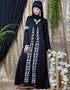 Dubai Front Embroidered Zip At Neck Nida Abaya White