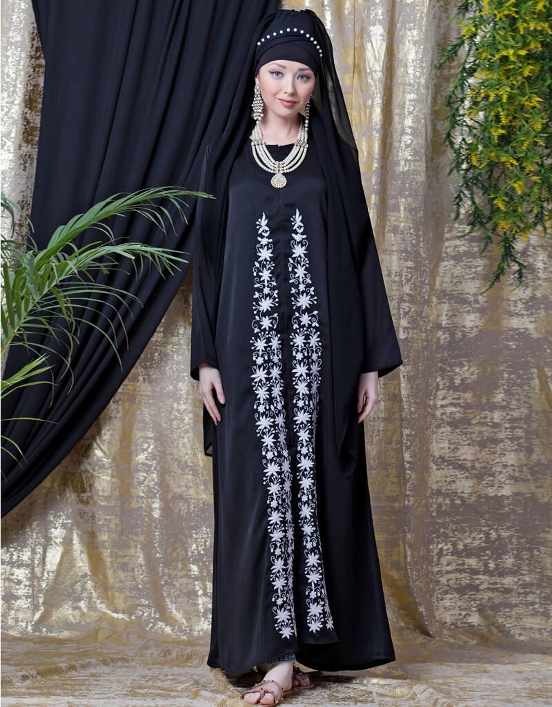 Arabic Hand embroidered Umbrella Nida Abaya  Navy Blue