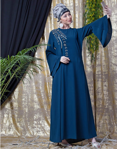 Muslim Hand work Teal Party Abaya Blue