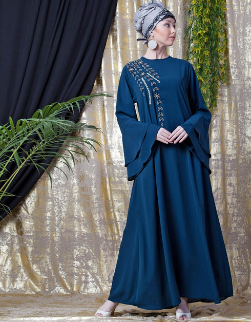 Muslim Hand work Teal Party Abaya Blue