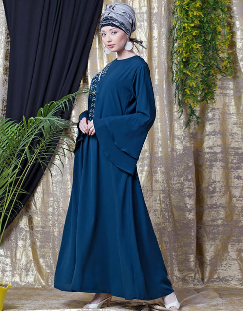 Muslim Hand work Teal Party Abaya Blue