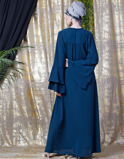 Muslim Hand work Teal Party Abaya Blue