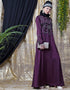 Modest Front And SleeveHand Embroidered Party Abaya Wine