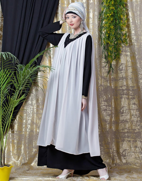 Arabic Embroidered Neck Band Double Layer Party Abaya Pink