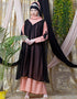 Women Embroidered Neck Band Double Layer Party Abaya Peach