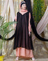 Women Embroidered Neck Band Double Layer Party Abaya Peach