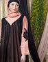 Women Embroidered Neck Band Double Layer Party Abaya Peach