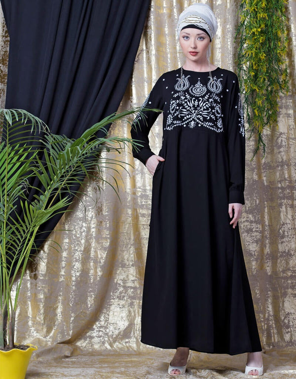 Chic Embroidered Party Abaya Silver