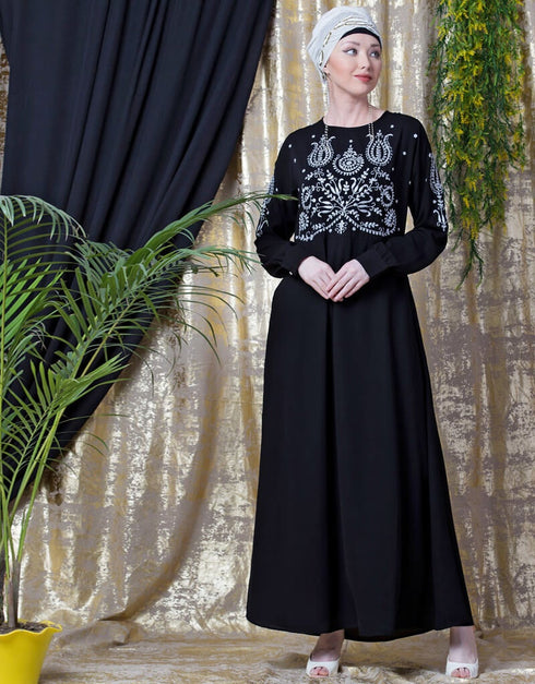 Chic Embroidered Party Abaya Silver