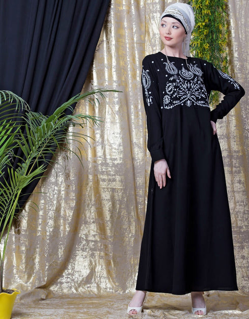 Chic Embroidered Party Abaya Silver