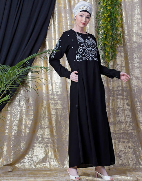Chic Embroidered Party Abaya Silver