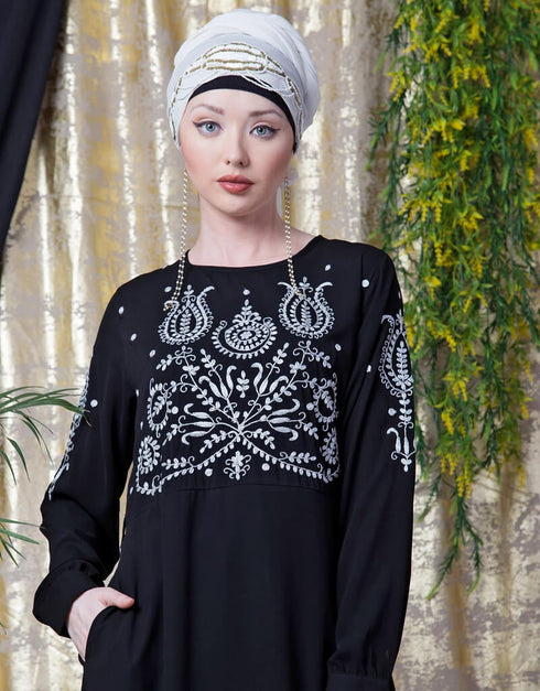Chic Embroidered Party Abaya Silver