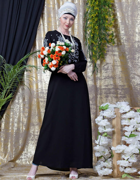 Chic Embroidered Party Abaya Silver