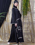 Trendy Front Hand Embroidered Bell Sleeve Party Abaya Black