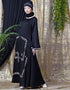 Trendy Front Hand Embroidered Bell Sleeve Party Abaya Black