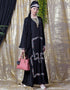 Trendy Front Hand Embroidered Bell Sleeve Party Abaya Black