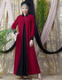 Modern Contrast Yoke Black Peach Casual Abaya Red