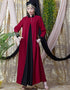 Modern Contrast Yoke Black Peach Casual Abaya Red