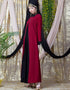 Modern Contrast Yoke Black Peach Casual Abaya Red