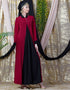 Modern Contrast Yoke Black Peach Casual Abaya Red