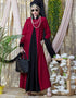 Modern Contrast Yoke Black Peach Casual Abaya Red