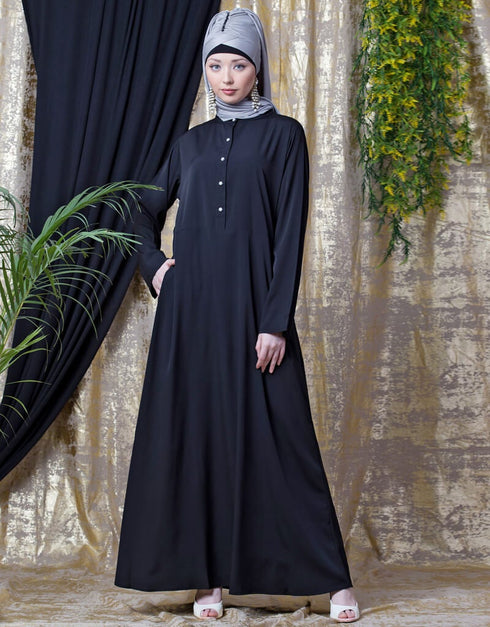 Muslim Front Open Daily Wear Abaya Black