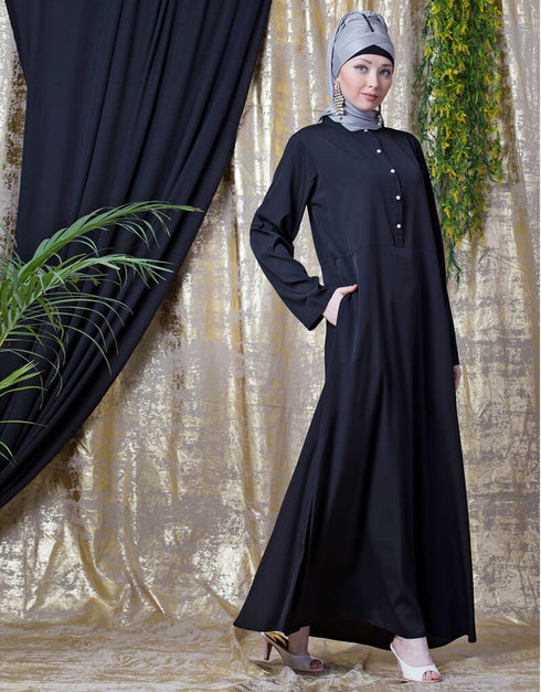 Muslim Front Open Daily Wear Abaya Black