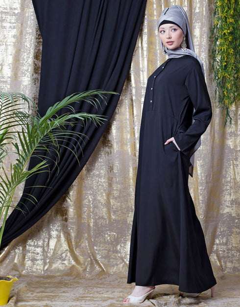 Muslim Front Open Daily Wear Abaya Black