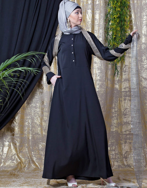 Muslim Front Open Daily Wear Abaya Black