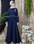 Modest Balloon Sleeve Pom Pom Lace Bohemian Abaya Navy Blue