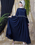 Modest Balloon Sleeve Pom Pom Lace Bohemian Abaya Navy Blue