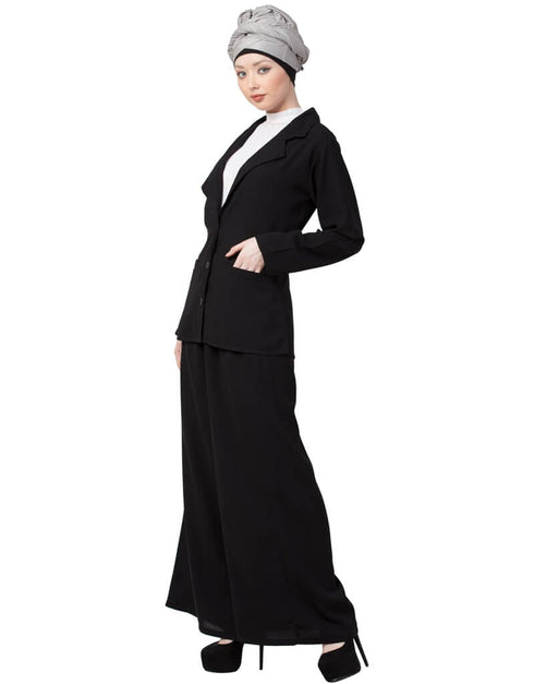 Islamic Executive Two Piece Contemporary Coat Pant Cum Abaya Black